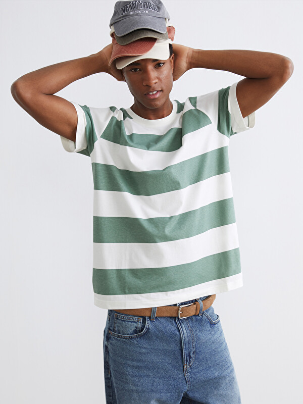 XSIDE Striped crew-neck tee for men.
