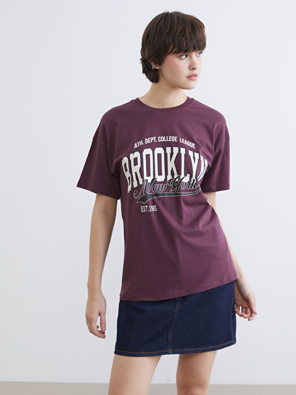 XSIDE Bisiklet Yaka Brooklyn Baskılı Kadın Tişört