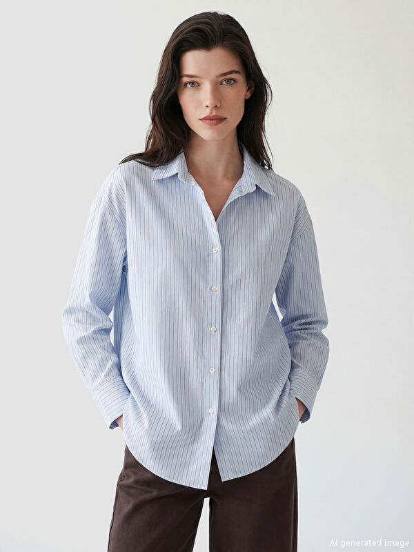 XSIDE Çizgili Oversize Oxford Kadın Gömlek