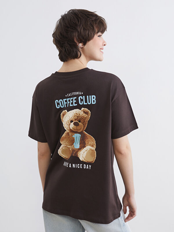 XSIDE Bisiklet Yaka Ayı Teddy Baskılı Kadın Tişört