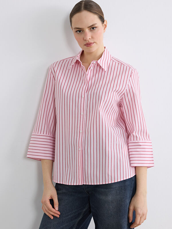 LCW EVERYDAY قميص بوبلين مُخَطَّط للسيدات