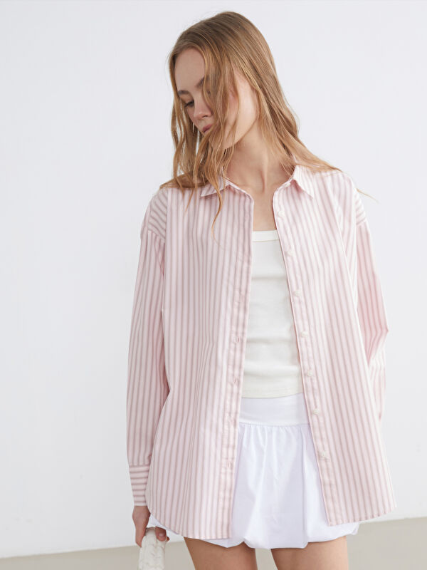 XSIDE Gestreiftes Oversize-Popeline-Damenhemd