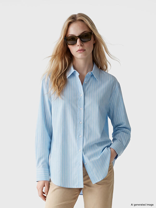 XSIDE Gestreiftes Oversize-Popeline-Damenhemd