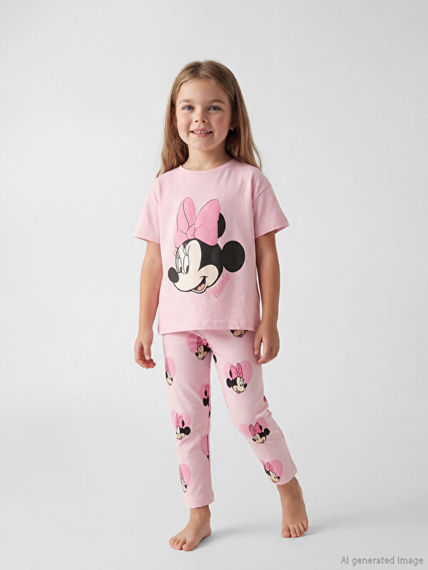 LCW Kids Minnie Mouse Baskılı Kız Çocuk Tişört ve Tayt