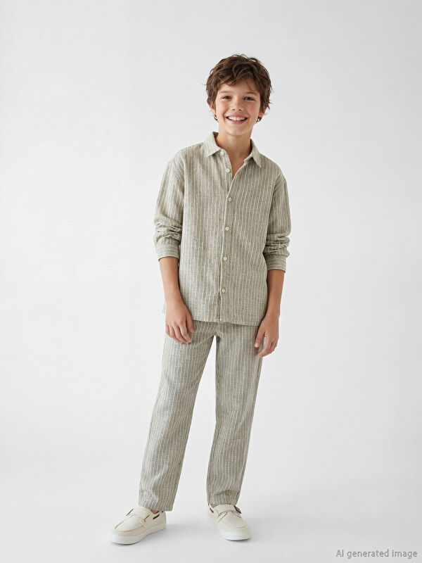 LCW Kids Çizgili Poplin Erkek Çocuk Pantolon
