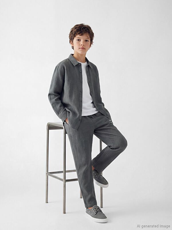 LCW Kids Erkek Çocuk Beli Lastikli Poplin Pantolon