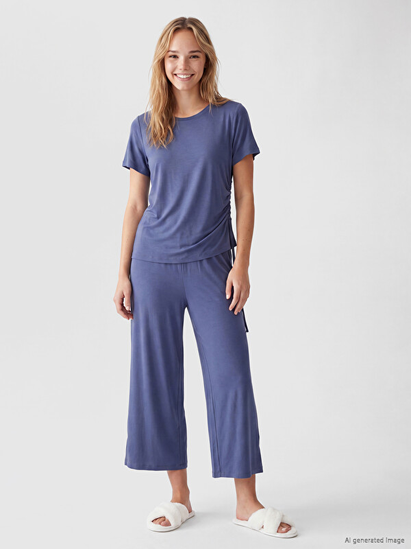 LCW DREAM Bisiklet Yaka Kadın Kaprili Pijama Takımı