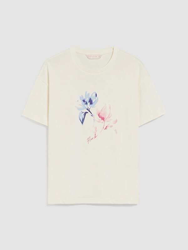 LCW DREAM Bisiklet Yaka Baskılı Kadın Pijama Üstü