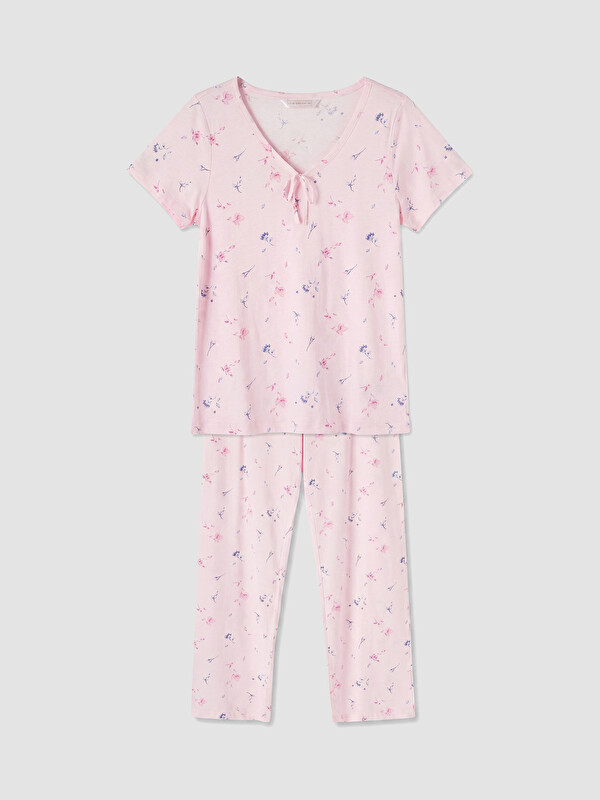 LCW DREAM V Yaka Çiçekli Kadın Pijama Takım