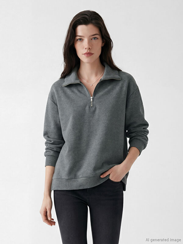 LCW Comfort Polo Yaka Kadın Sweatshirt	