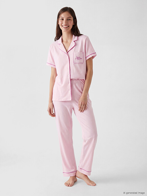 LCW DREAM Gömlek Yaka %100 Pamuklu Kadın Pijama Takımı