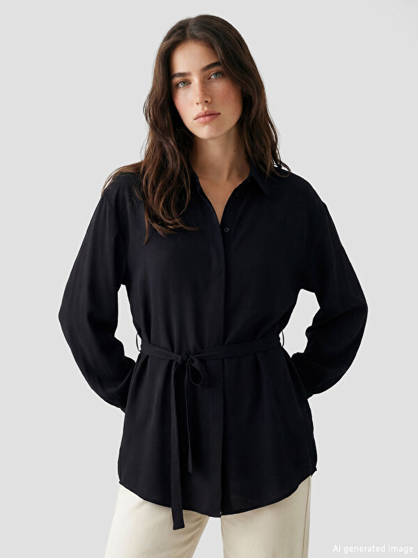 LCW Modest Beli Kuşaklı Oversize Kadın Gömlek Tunik