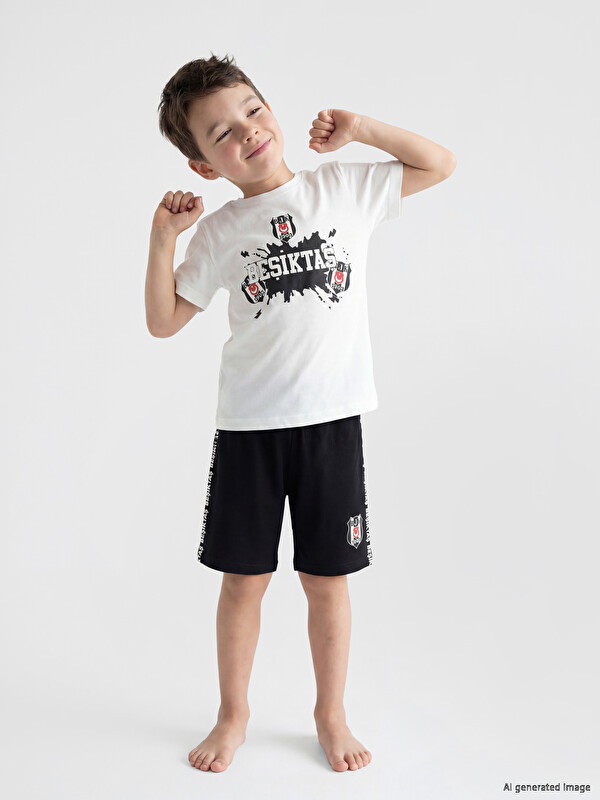 LCW Kids Beşiktaş Baskılı Erkek Çocuk Şortlu Pijama Takımı