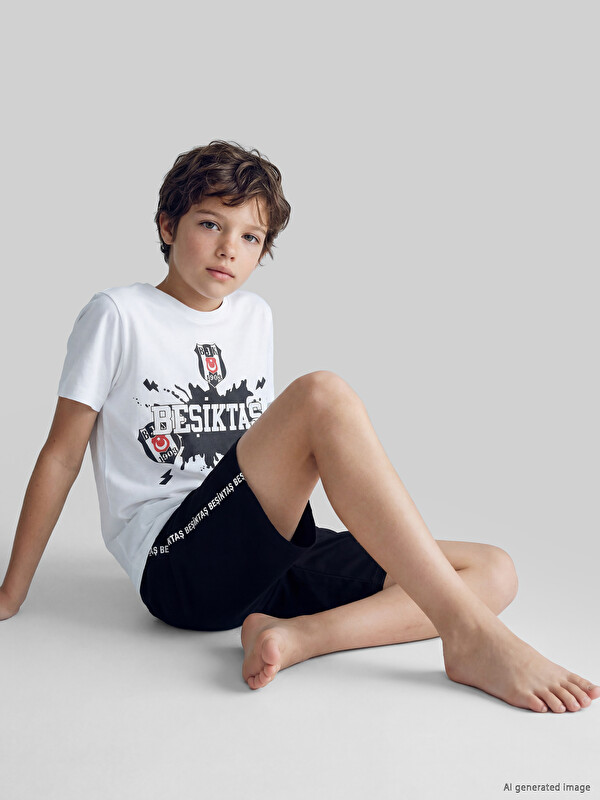 LCW Kids Bisiklet Yaka Erkek Çocuk Beşiktaş Baskılı Pijama Takımı