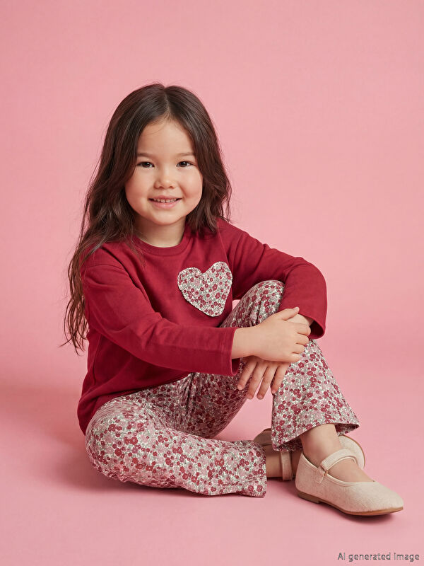 LCW Kids Çiçek Desenli Kız Çocuk Sweatshirt ve Tayt