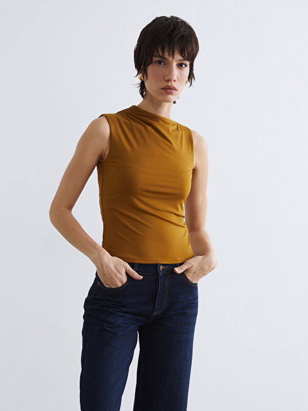 LCW Vision Damen-Bluse mit schrägem Ausschnitt und Raffung