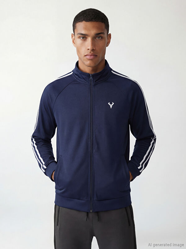 XSIDE ACTIVE Dik Yaka Şeritli Erkek Fermuarlı Sweatshirt