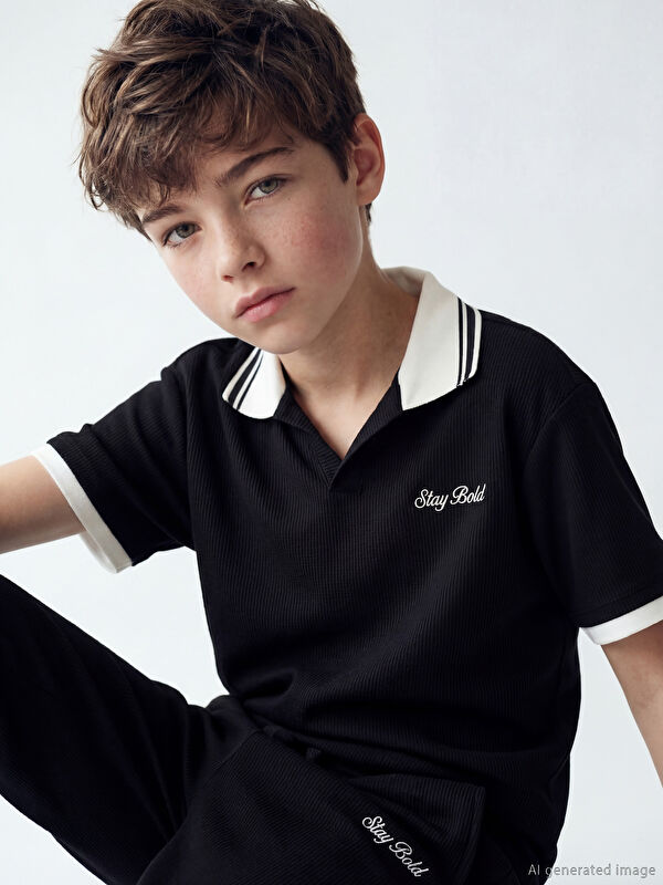 LCW Kids Polo Yaka Nakışlı Erkek Çocuk Tişört