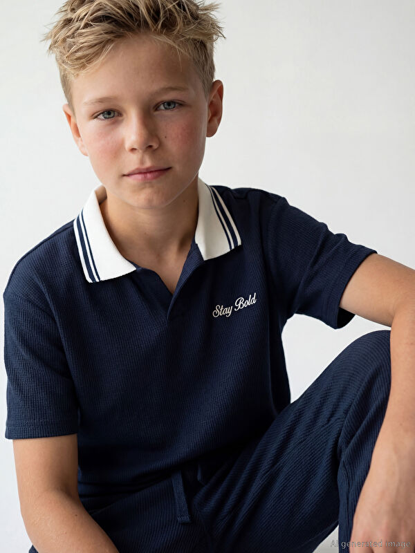 LCW Kids Polo Yaka Nakışlı Erkek Çocuk Tişört