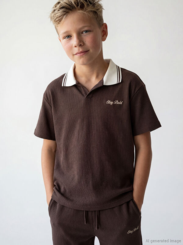 LCW Kids Polo Yaka Nakışlı Erkek Çocuk Tişört