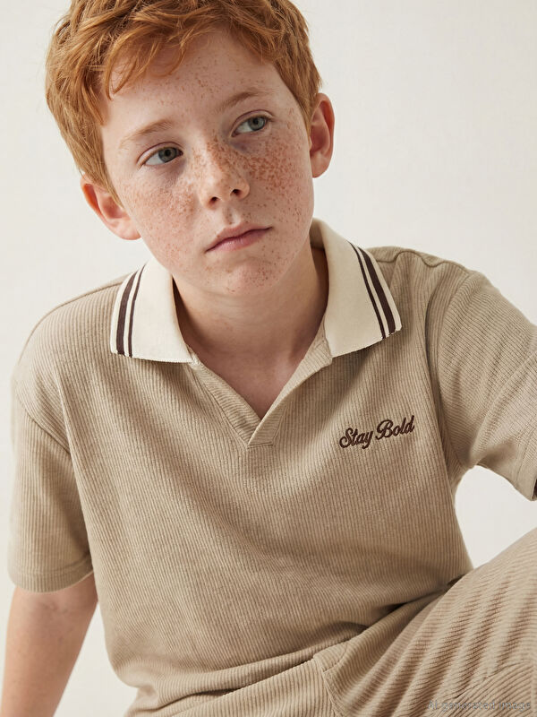 LCW Kids Polo Yaka Nakışlı Erkek Çocuk Tişört