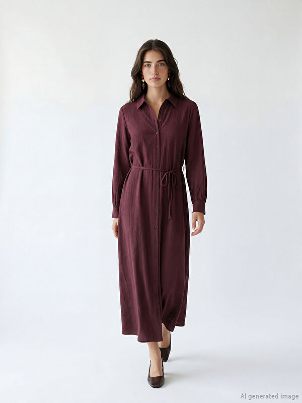 LCW Modest Dokulu Kuşaklı Gömlek Elbise