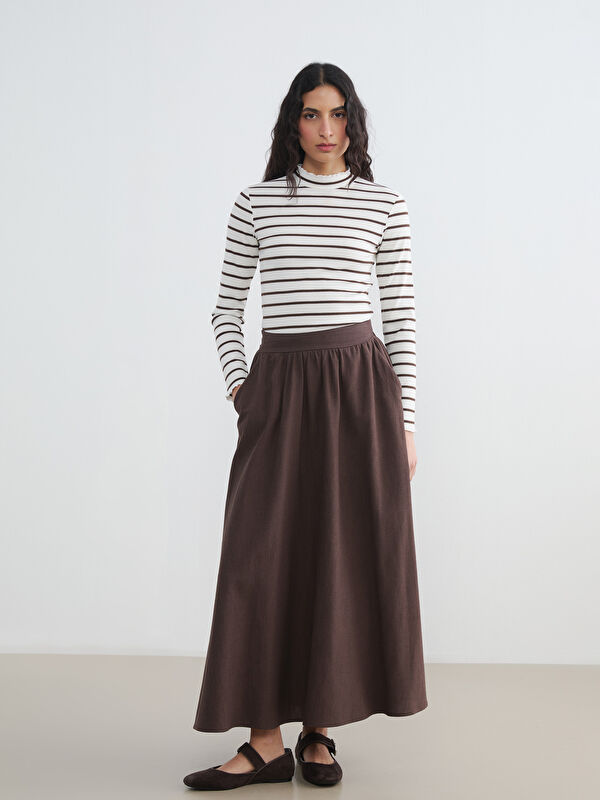 LCW Modest Beli Lastikli Keten Karışımlı Kloş Etek	