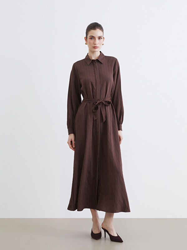 LCW Modest Kuşaklı Modal Karışımlı Gömlek Elbise	