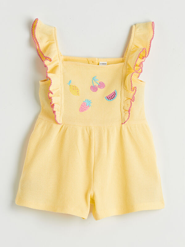LCW Kids Embroidered Frilled Girls' Short Jumpsuit