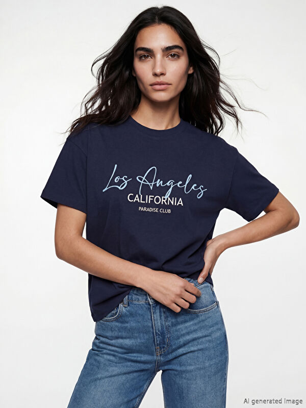 LCW Vision Los Angeles Baskılı Oversize Kadın Tişört