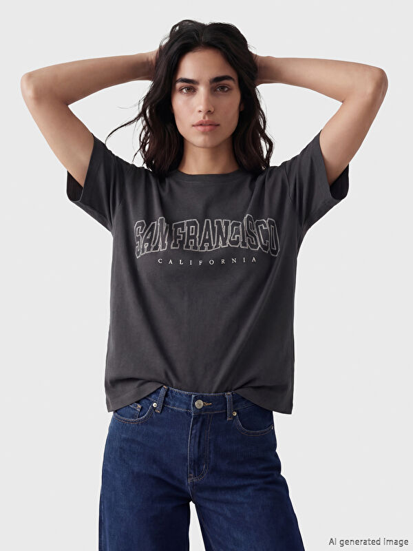 LCW Vision San Francisco Baskılı Oversize Kadın Tişört