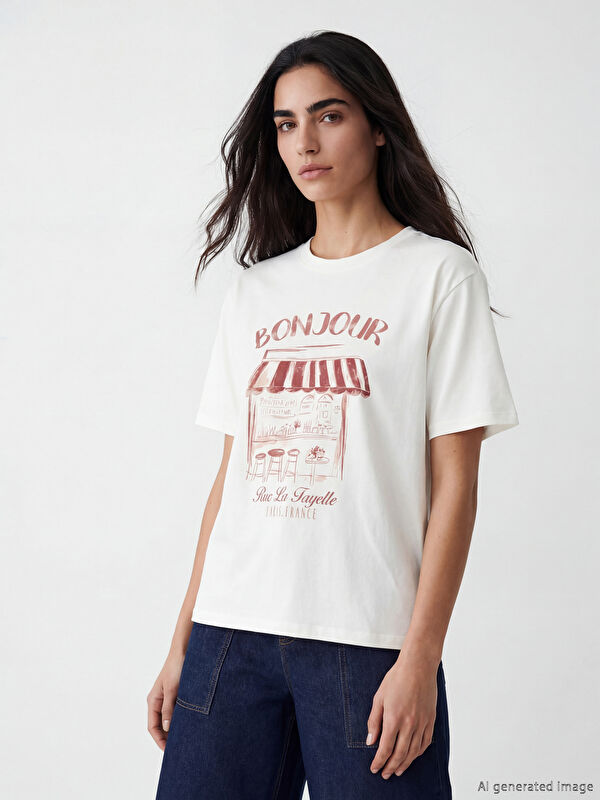 LCW Vision Paris Baskılı Oversize Kadın Tişört