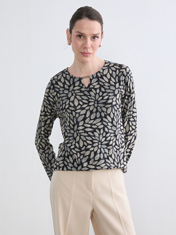 LCW Grace Patterned Crew Neck Blouse  