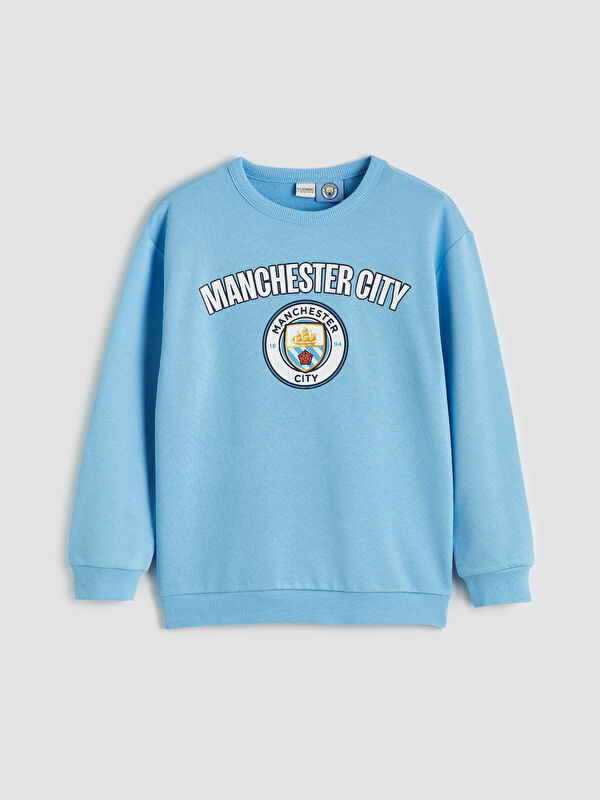 LCW Kids Bisiklet Yaka Manchester City Baskılı Erkek Çocuk Sweatshirt