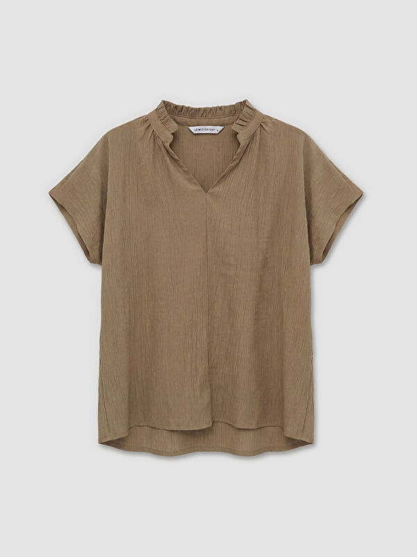 LCWAIKIKI Classic Ruffled Grandad Collar Blouse