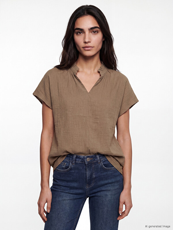 LCWAIKIKI Classic Ruffled Grandad Collar Blouse