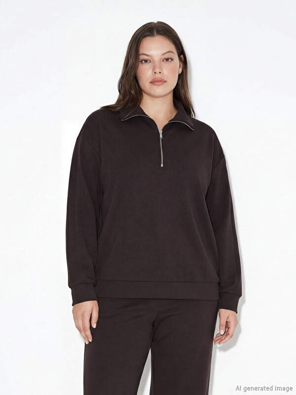 LCW Comfort Dik Yaka Kadın Fermuarlı Sweatshirt