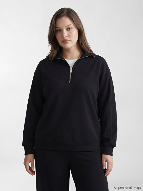 LCW Comfort Dik Yaka Kadın Fermuarlı Sweatshirt