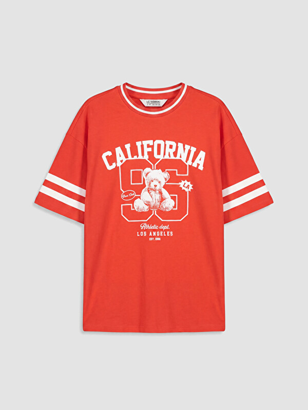 LCW Kids Bisiklet Yaka California Baskılı Kız Çocuk Tişört