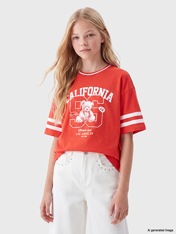 LCW Kids Crew Neck California Printed Girls' T-Shirt