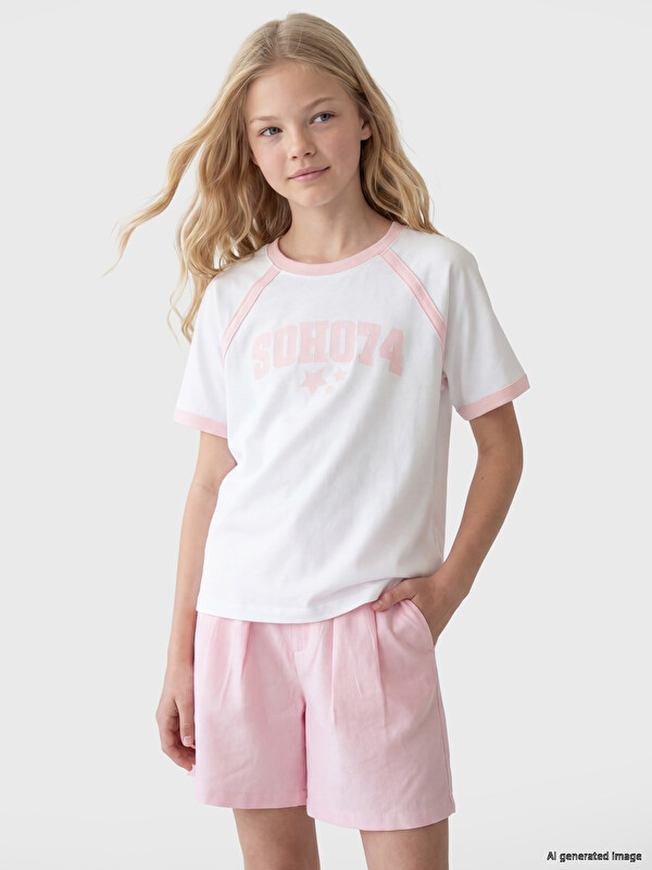 LCW Kids Loose Fit Baskılı Kız Çocuk Tişört