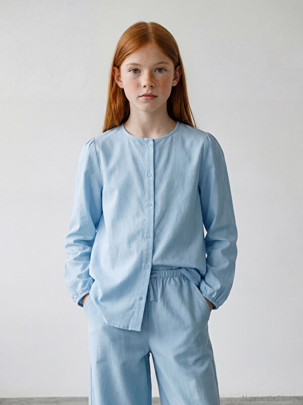 LCW Girls Studio Bisiklet Yaka Kız Çocuk Poplin Gömlek