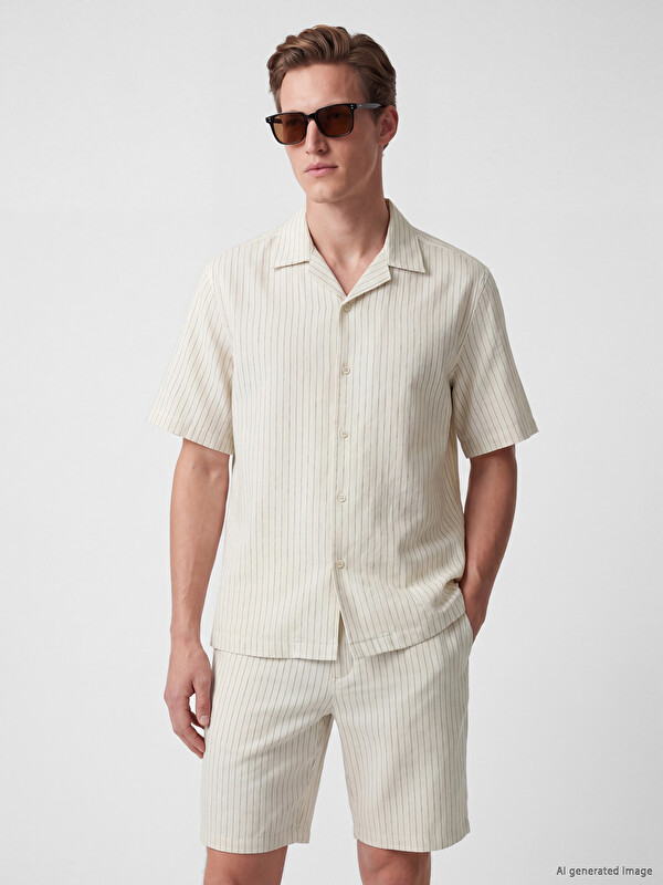 SOUTHBLUE Loose Fit Striped Linen Blend Men's Shirt