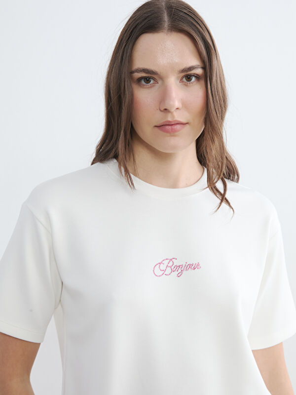 LCW Comfort Taşlı Soft Touch Kadın Tişört