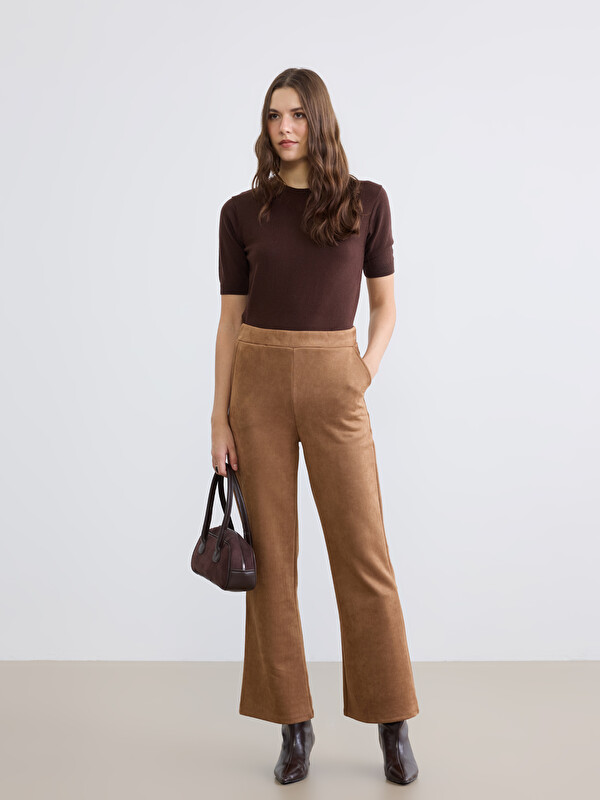LCWAIKIKI Classic Women's Flare Leg Suede-Look Trousers