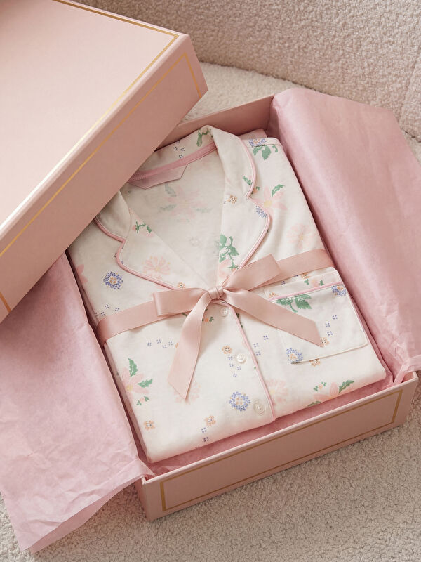 LCW DREAM Gömlek Yaka Çiçekli Kadın Pijama Takımı