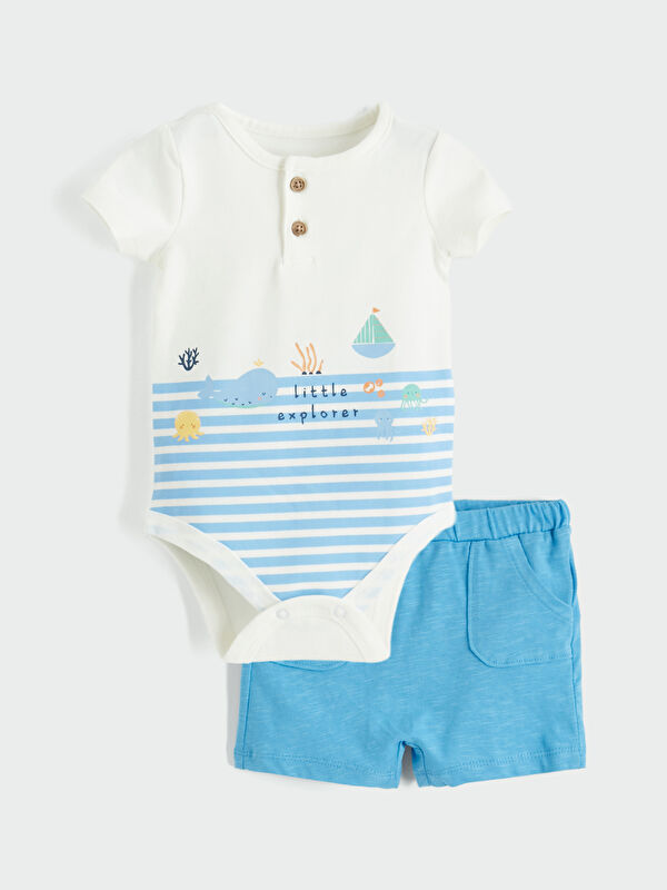 LCW baby طقم بودي سوت وشورت مطبوع للأولاد الرضع