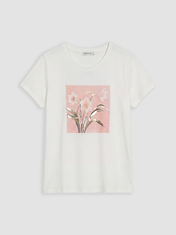 LCW EVERYDAY Tricou cu guler rotund imprimat cu flori pentru femei