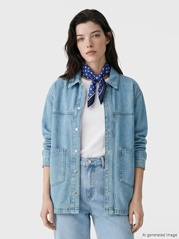 LCW Comfort Gömlek Yaka Kadın Jean Tunik