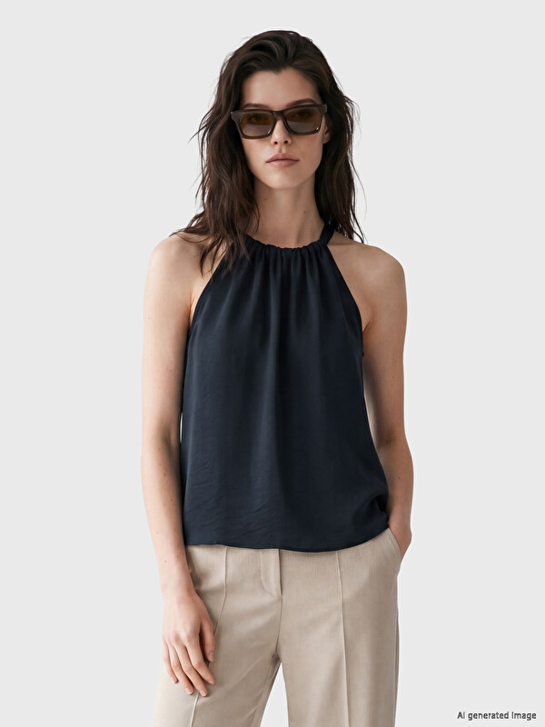 LCW Comfort Woman Navy Blouse